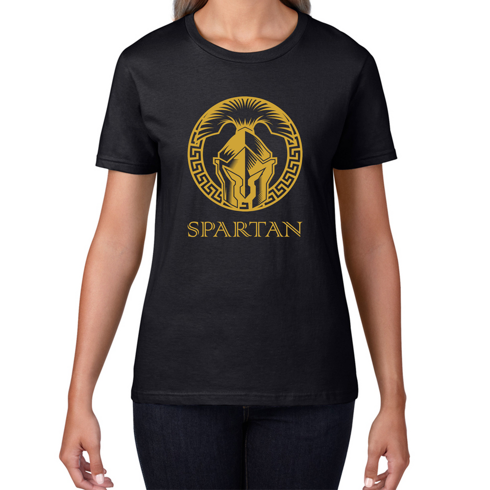 Spartan Helmet Logo Gym Soldier Training Workout Bodybuilding Fitness Training Womens Tee Top