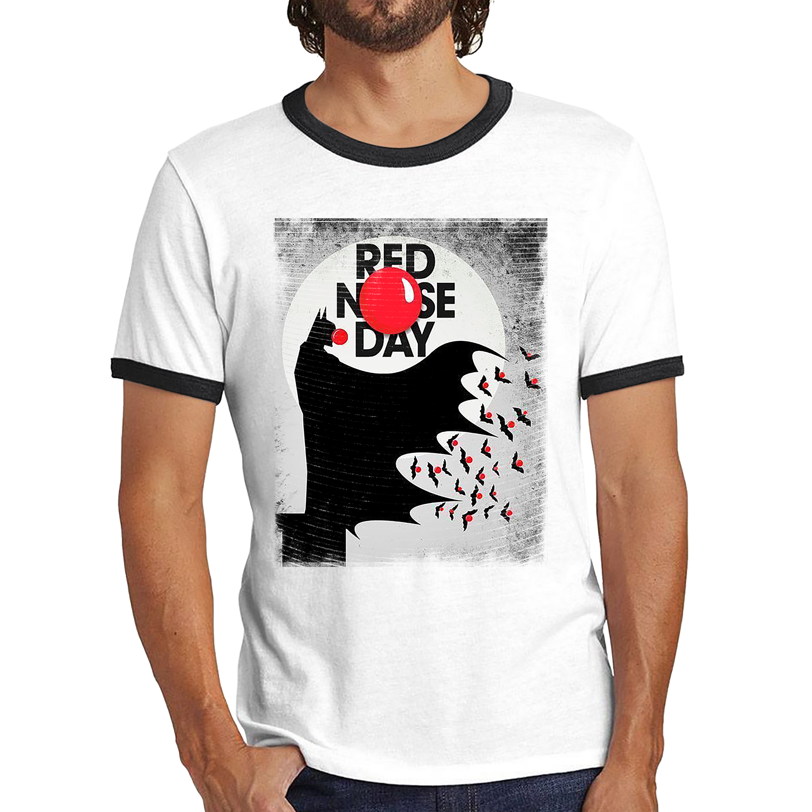 Batman Red Nose Day Ringer T Shirt. 50% Goes To Charity