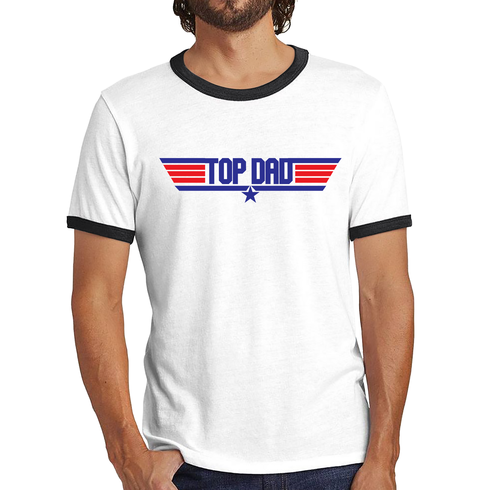 Top Dad Fathers Day Funny Top Gun Spoof Action Adventure Film Best Dad Gift For Father Ringer T Shirt