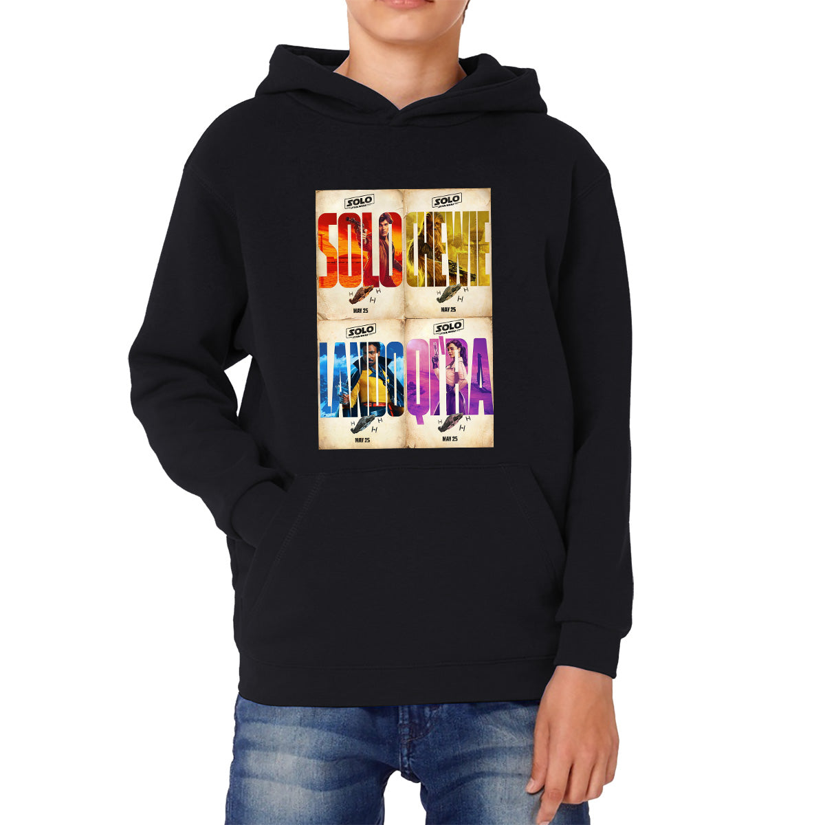 Solo A Star Wars Story Posters Solo Chewie Lando Qira Sci-fi Action Adventure Movie Characters Star Wars Galaxy's Edge Trip Kids Hoodie