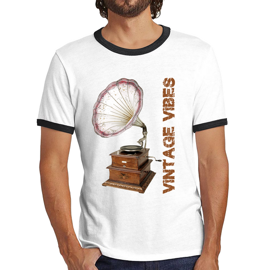 Gramophone Vintage Vibes Record Player Antique Trumpet Horn Turntable Phonograph Music Equipment Retro Ringer T Shirt