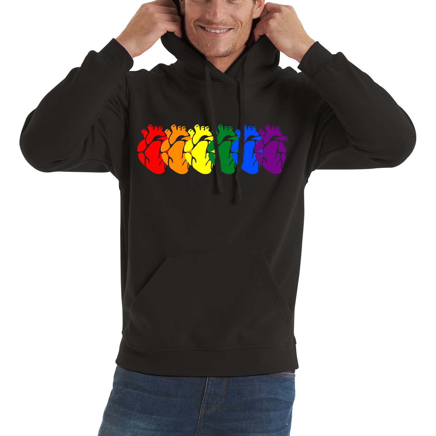 Rainbow Colour Human Heart Pride LGBTQ Rainbow Hearts Line Celebrating Pride LGBT Gay Pride Month Unisex Hoodie