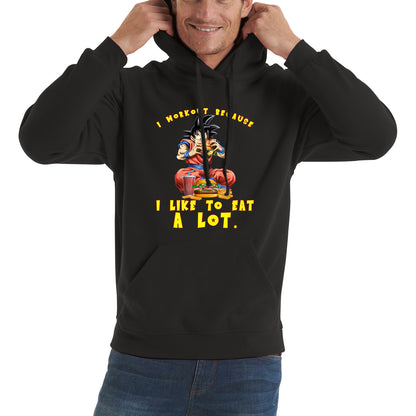 I Workout Because I Like To Eat A Lot Goku Eating A Hamburger Dragon Ball Anime Gym Bodybuilding Workout Unisex Hoodie