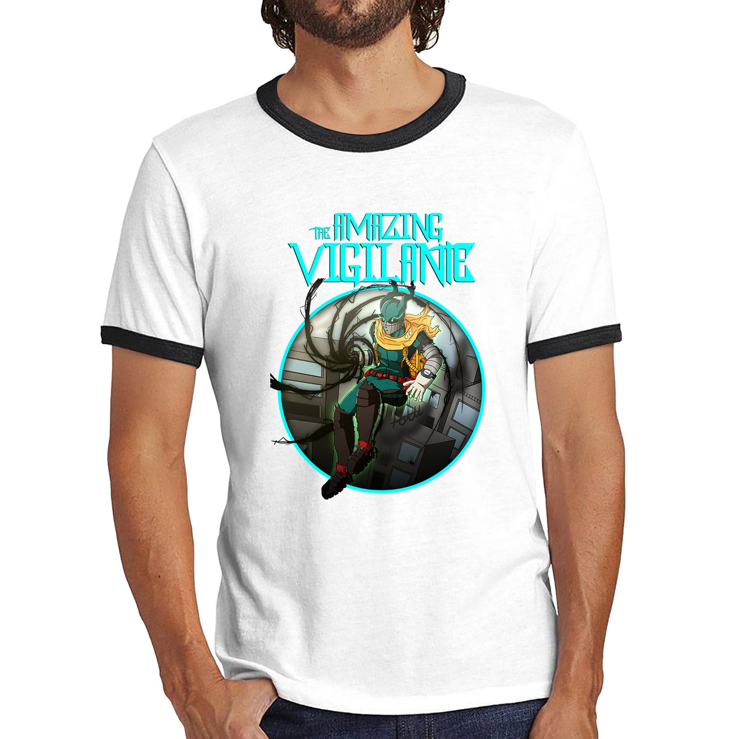 The Amazing Vigilant out of the Dark hole Vintage Graphic Cartoon Series Ringer T Shirt