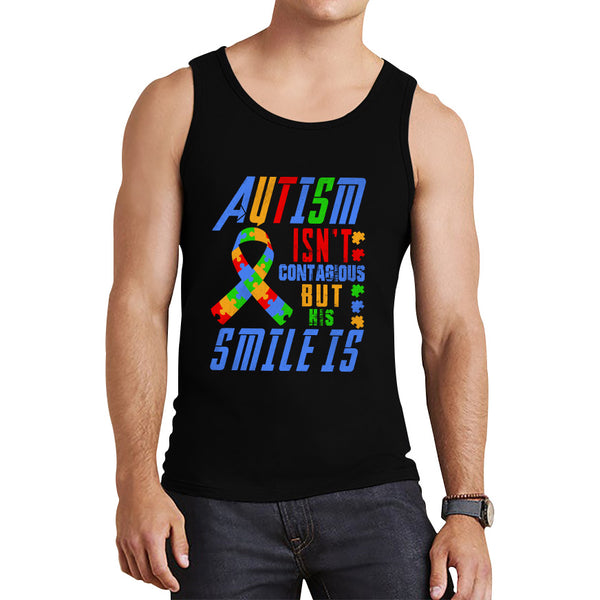 Autism Isn't Contagious But His Smile Is Autism Awareness Month Autistic Pride Tank Top