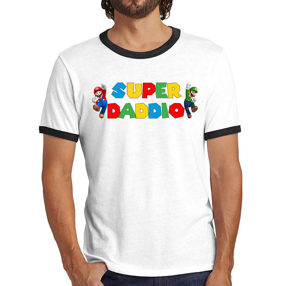 Super Daddio Funny Super Mario Fathers Day Love For Dad Daddy Funny Mario Bros Ringer T Shirt