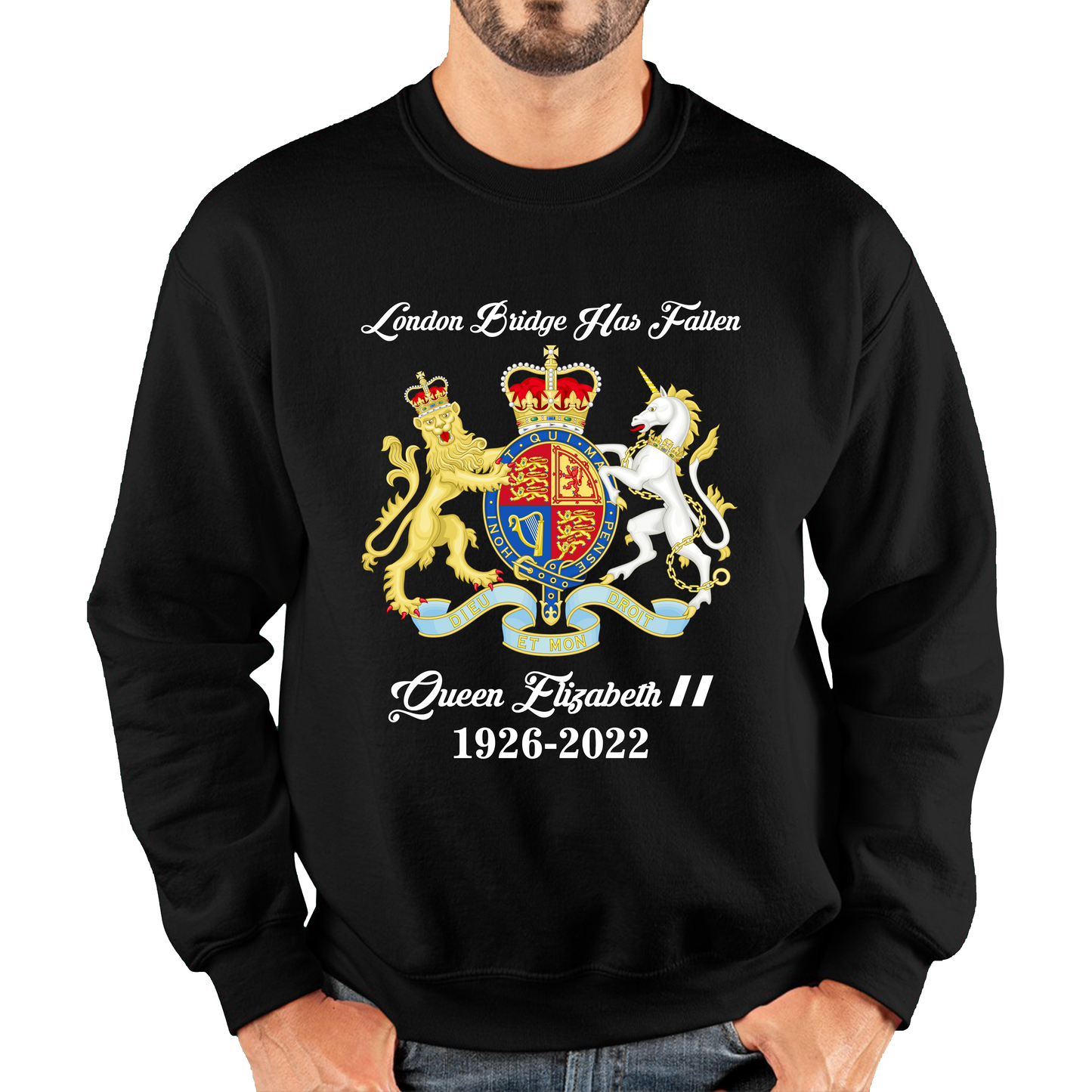 London Bridge Has Fallen Queen Elizabeth II Union Jack Queen's Crown Unisex Sweatshirt