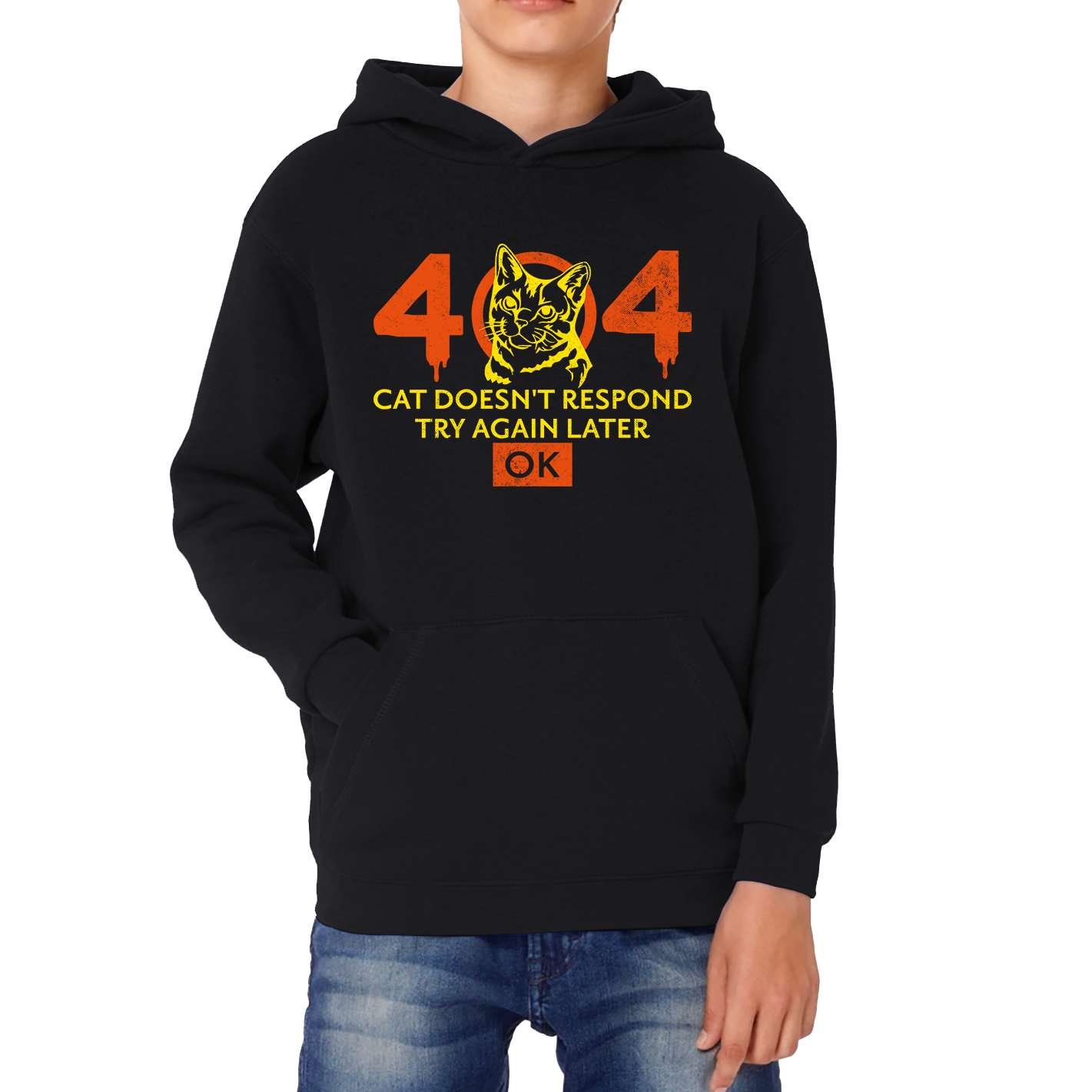 404 Cat Doesn't Respond Try Again Later Ok Kids Hoodie
