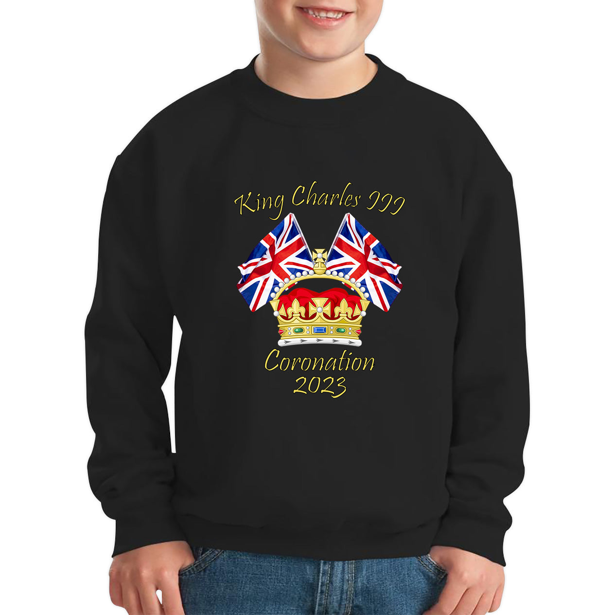 King Charles III Coronation 2023 United Kingdom Flags Royal Crown Ruling Monarch Of England CR III Kids Jumper