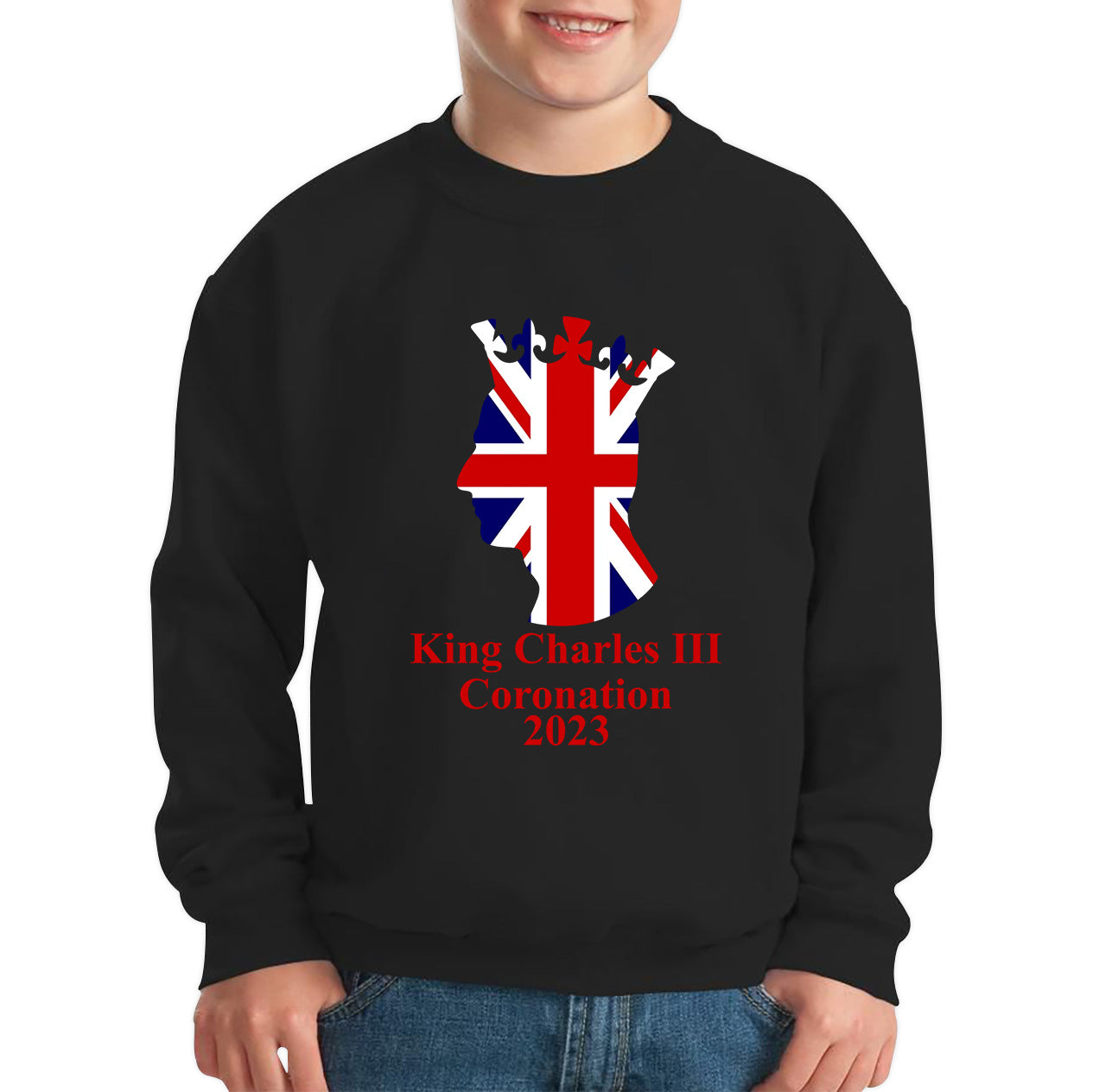 King Charles III Coronation 2023 United Kingdom King of England Royal Crown CR III His Majesty Kids Jumper