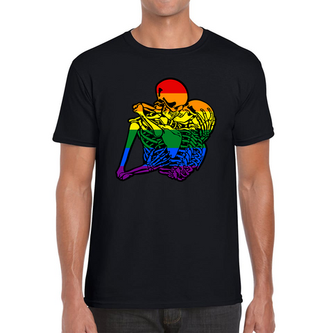 Kissing Skeletons Gay Pride LGBT Gay Skull Halloween LGBTQ+ Rainbow Pride Month Mens Tee Top