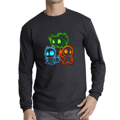 Pokemon Cool Evolutions Minimalistic Pokémon Kanto Starters Bulbasaur, Charmander, Squirtle, Pikachu And Eevee Long Sleeve T Shirt