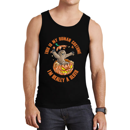 This Is My Human Costume I'm Really A Sloth Halloween Pumpkin Horror And Scary Pumpkin Face Tank Top