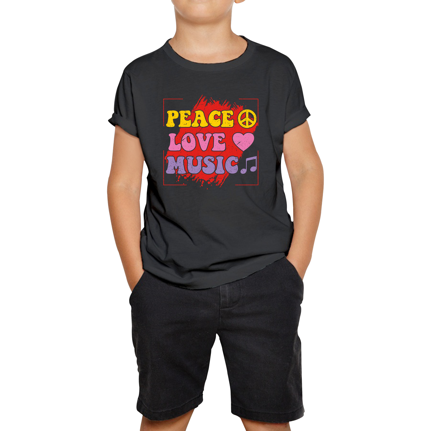 Peace Love Music Funny Music Lover Inspirational Motivational Music Festival Musician Kids Tee