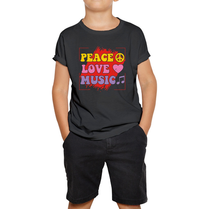 Peace Love Music Funny Music Lover Inspirational Motivational Music Festival Musician Kids Tee