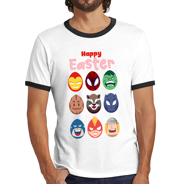 Happy Easter Marvel Avengers Characters Face Avengers Characters Easter Day Happy Easter Cute Superhero Ringer T Shirt