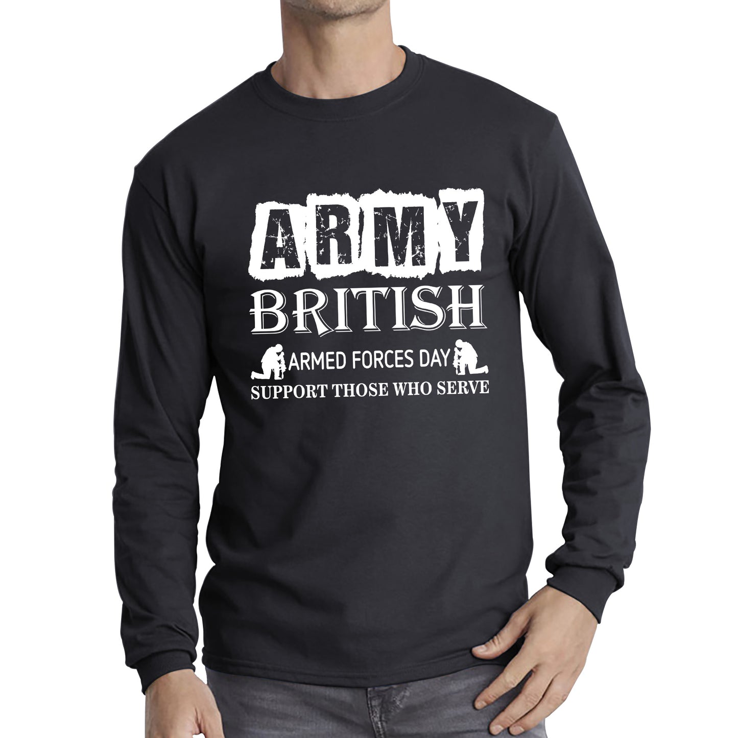 Army British Armed Forces Day Support Those Who Serve Lest We Forget Remembrance Day Veterans Day Poppy Flower Long Sleeve T Shirt