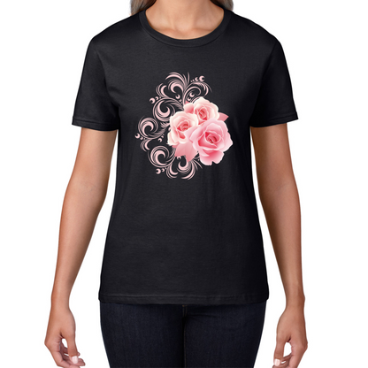 Vintage Flowers Ladies Pink Roses Summer Spring Always Happy Women's Gift Womens Tee Top