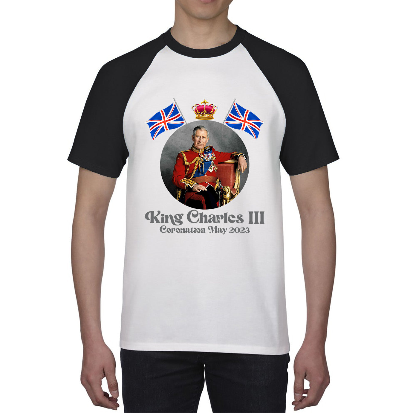 King Charles III 6th May 2023 Coronation British Flags Royal Crown CR III Union Jack His Majesty Baseball T Shirt