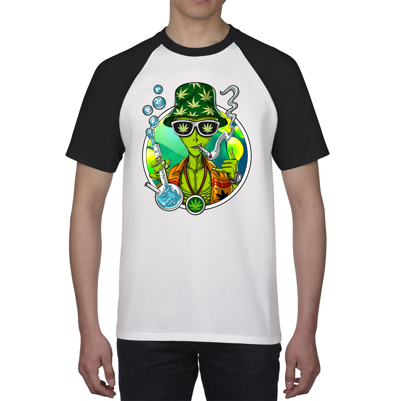 Weed Alien Stoner Shirt Marijuana, Cannabis Lovers Funny Joke Baseball T Shirt