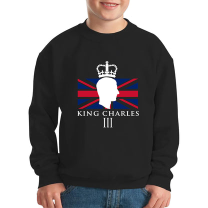 King Charles III Coronation British Flag CR III Royal Crown His Majesty Union Jack Great Britain Kids Jumper