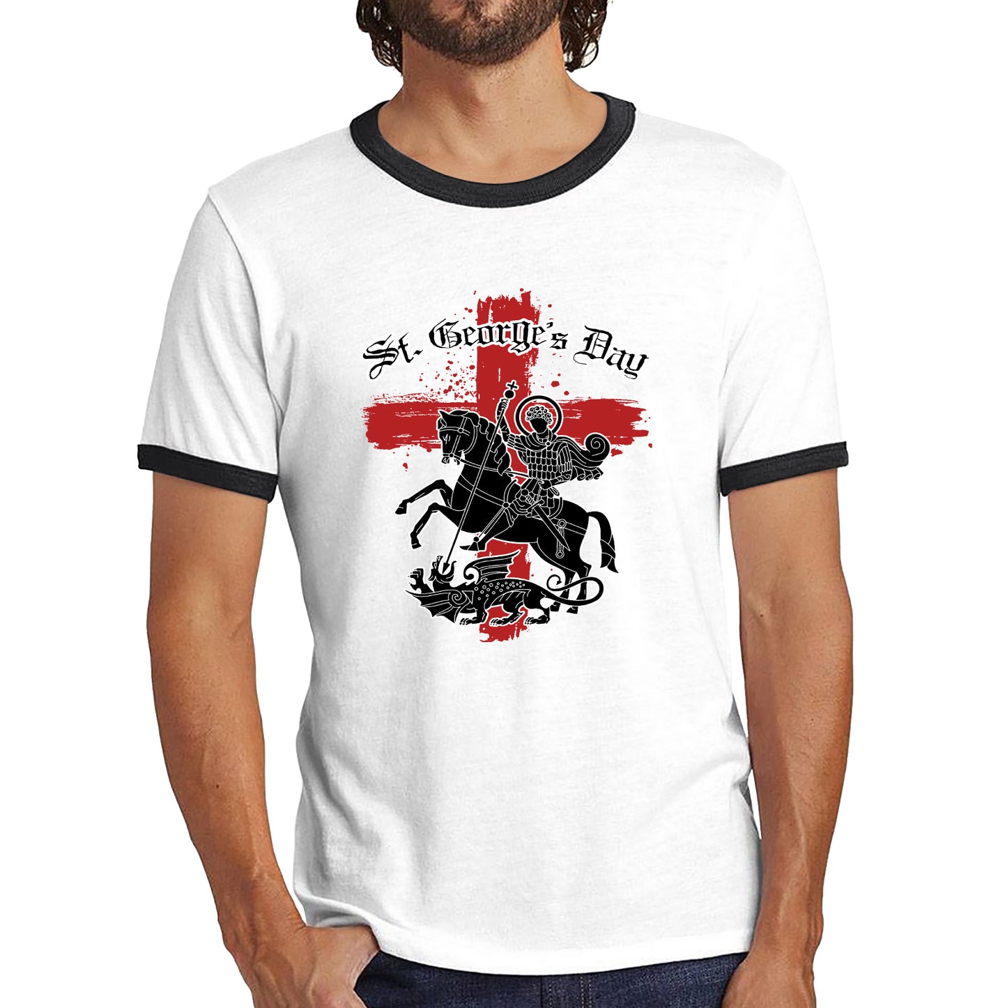 St George's Day Coat Of Arms Of Moscow Heraldic Horseman With A Spear In His Hand Slaying A Zilant Saint George And The Dragon England Flag Ringer T Shirt