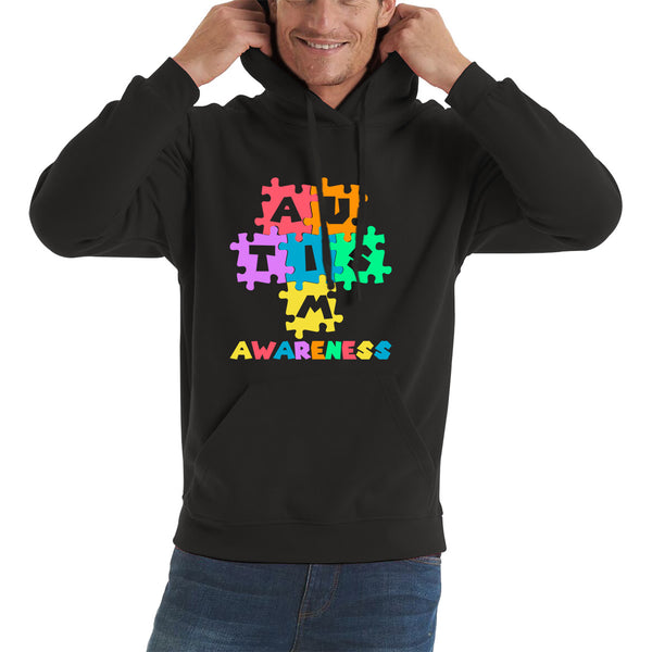 Autism Awareness Jigsaw Puzzle Pieces Autism Support Acceptance Autistic Pride Autism Month Unisex Hoodie