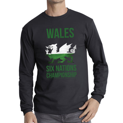 Wales Flag Logo Rugby Cup European Support World Six Nations Championship Long Sleeve T Shirt