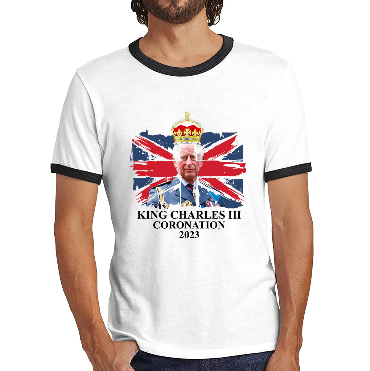 King Charles III Coronation 2023 British Flag Royal Crown God Save The King Royal Cypher Ringer T Shirt