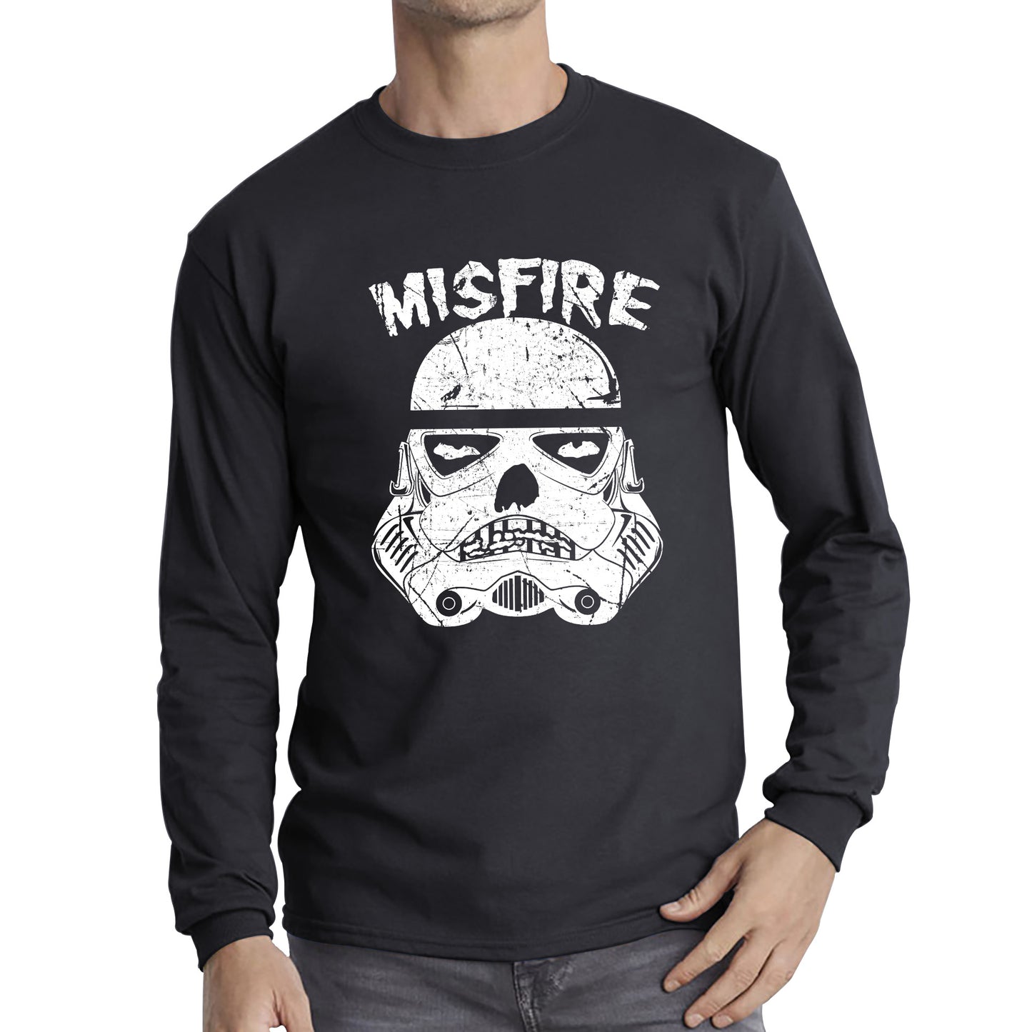 Misfire The Dark Side Made Me Do It Spoof Trooper Armor Helmet Movie Series Long Sleeve T Shirt
