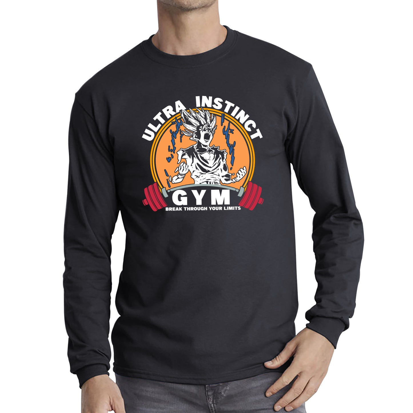 Ultra Instinct Gym Break Through Your Limits Dragon Ball Z Super Saiyan Goku Gym Training Bodybuilding Workout Long Sleeve T Shirt
