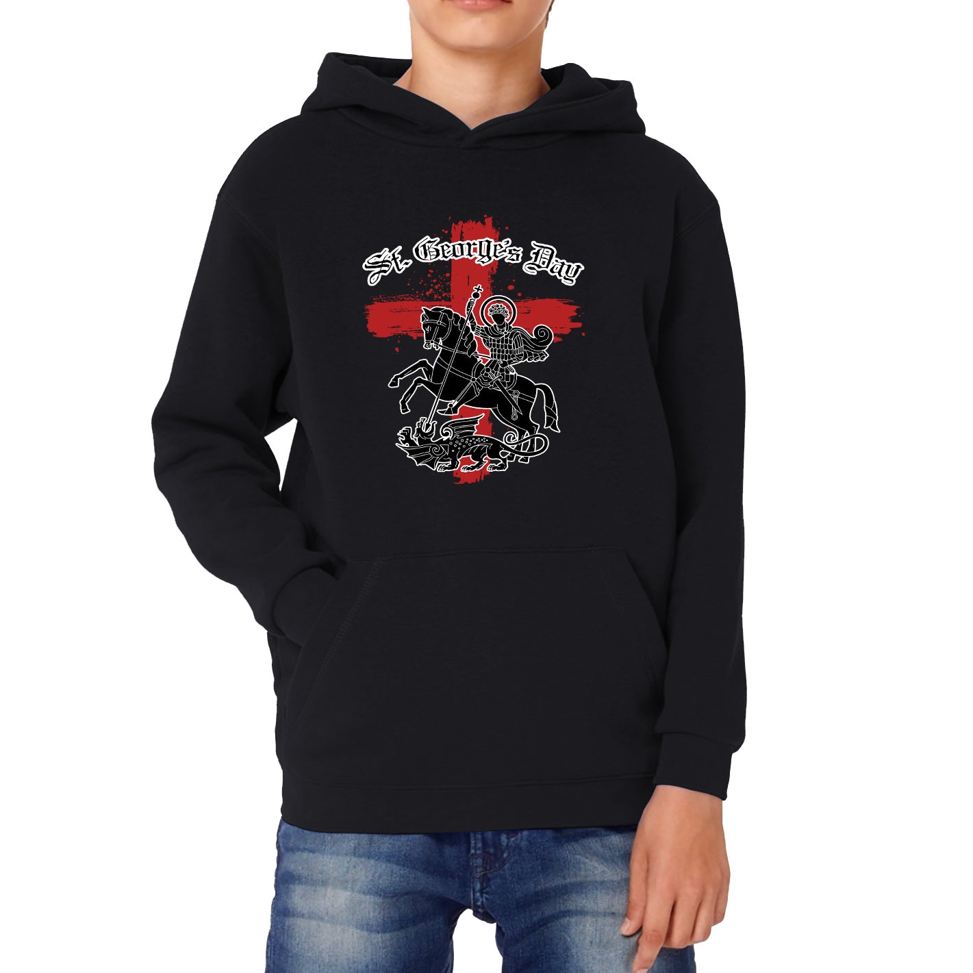 St George's Day Coat Of Arms Of Moscow Heraldic Horseman With A Spear In His Hand Slaying A Zilant Saint George And The Dragon England Flag Kids Hoodie