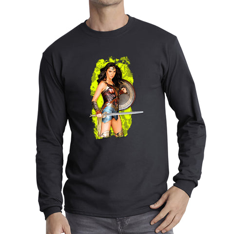 Gal Gadot Wonder Woman Shield Comic Book Character Wonder Girl Superhero Long Sleeve T Shirt