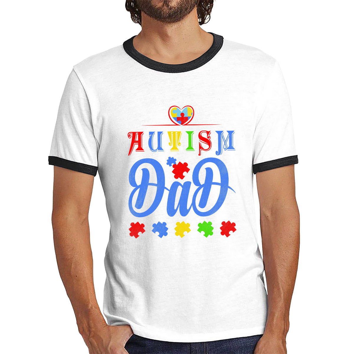 Autism Dad Autism Awareness Month Autism Support Proud Dad Autism Acceptance Puzzle Piece Ringer T Shirt
