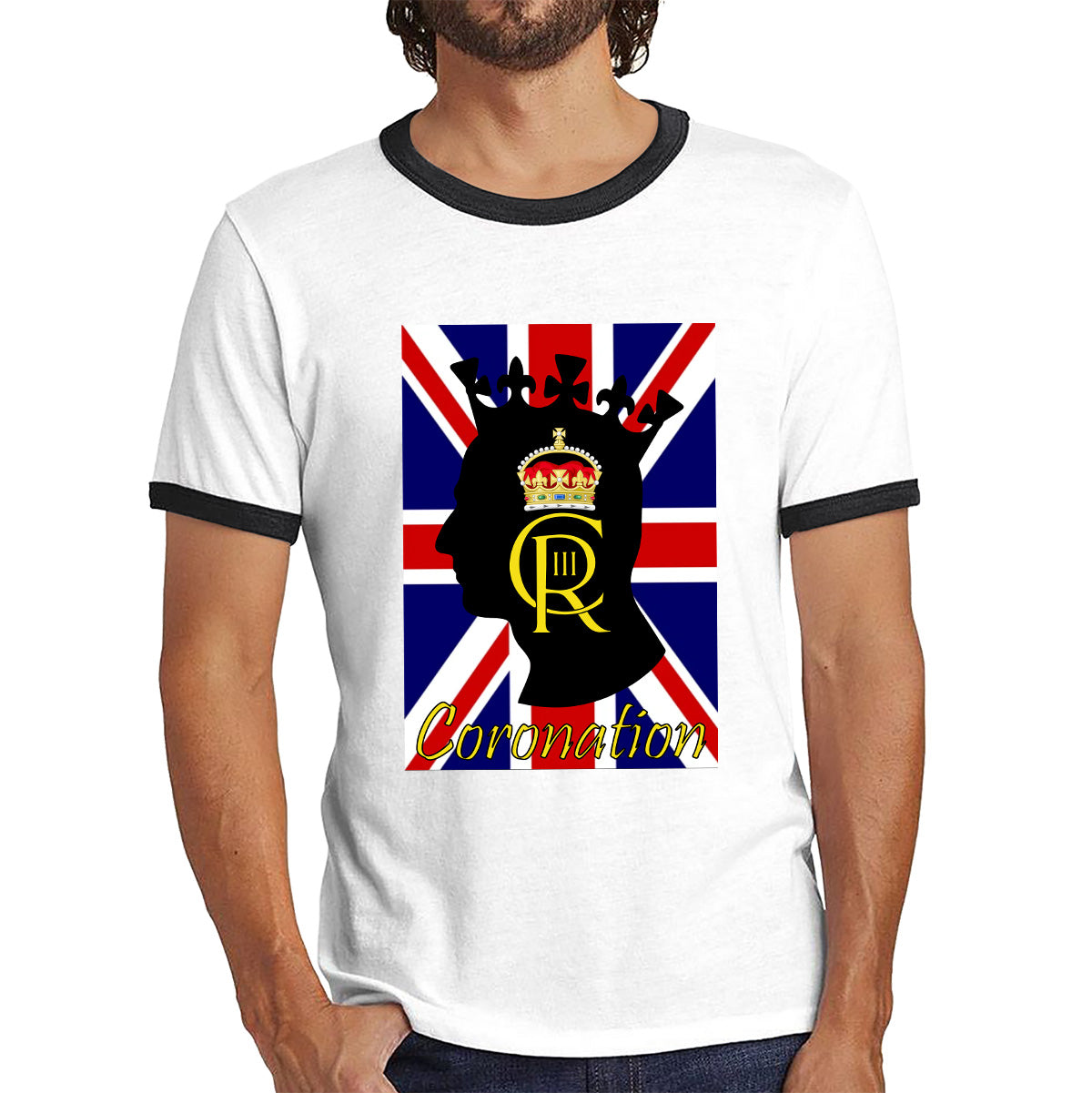 CR III Coronation Of King Charles III Royal Crown British Flag Great Britain Union Jack Ringer T Shirt