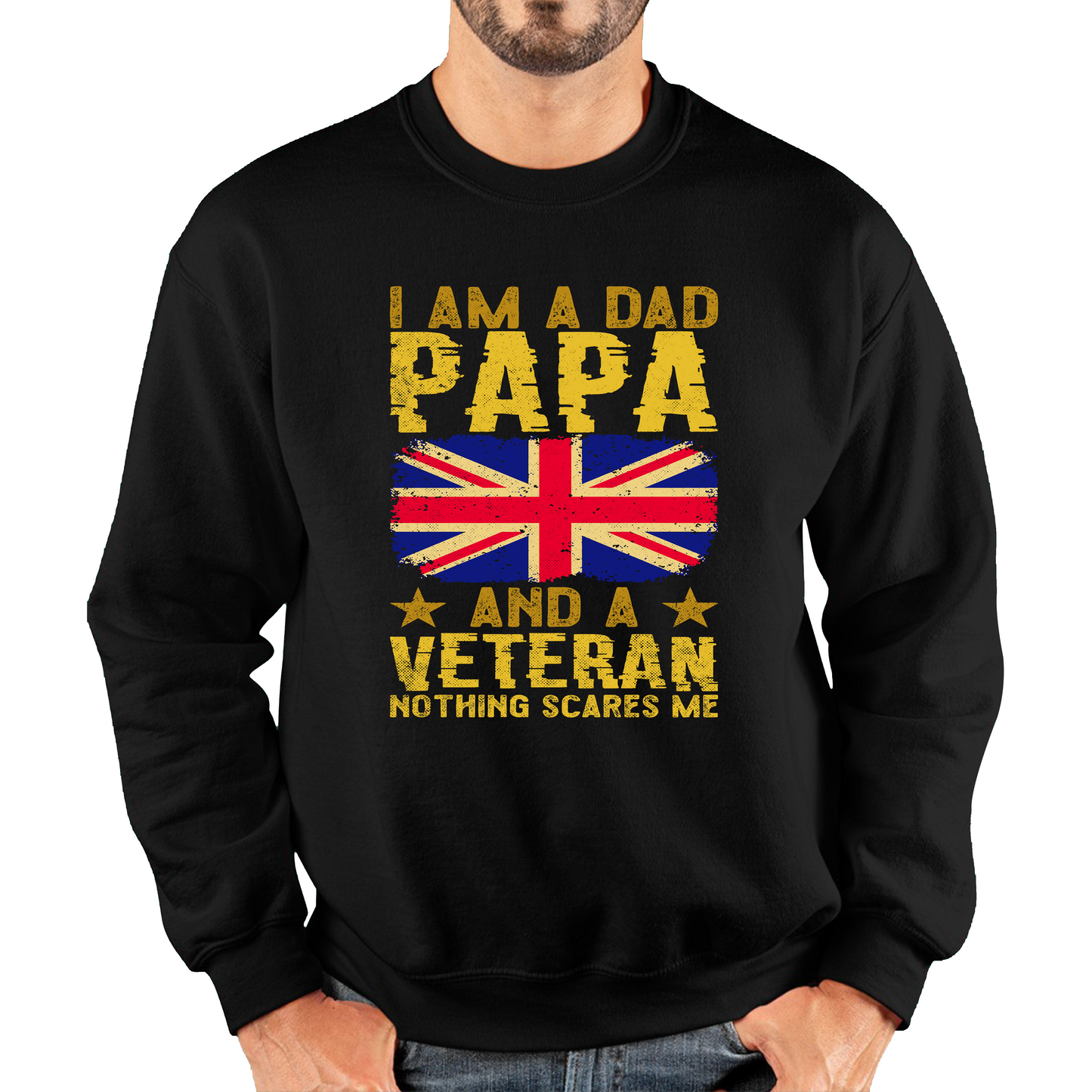 I Am A  Dad, Papa And A Veteran Nothing Scares Me Fathers Day Sweatshirt