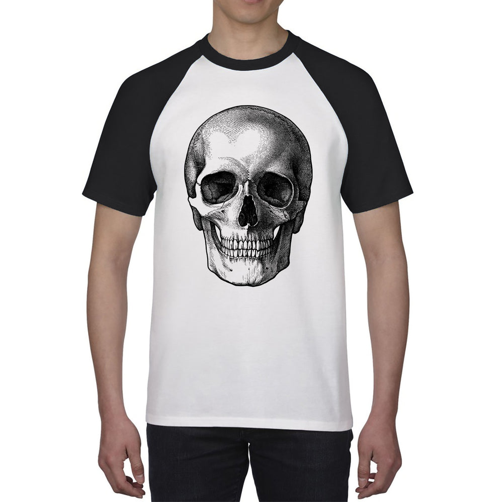Skull Face Bikers Racers Novelty Design Spooky Funny Baseball T Shirt