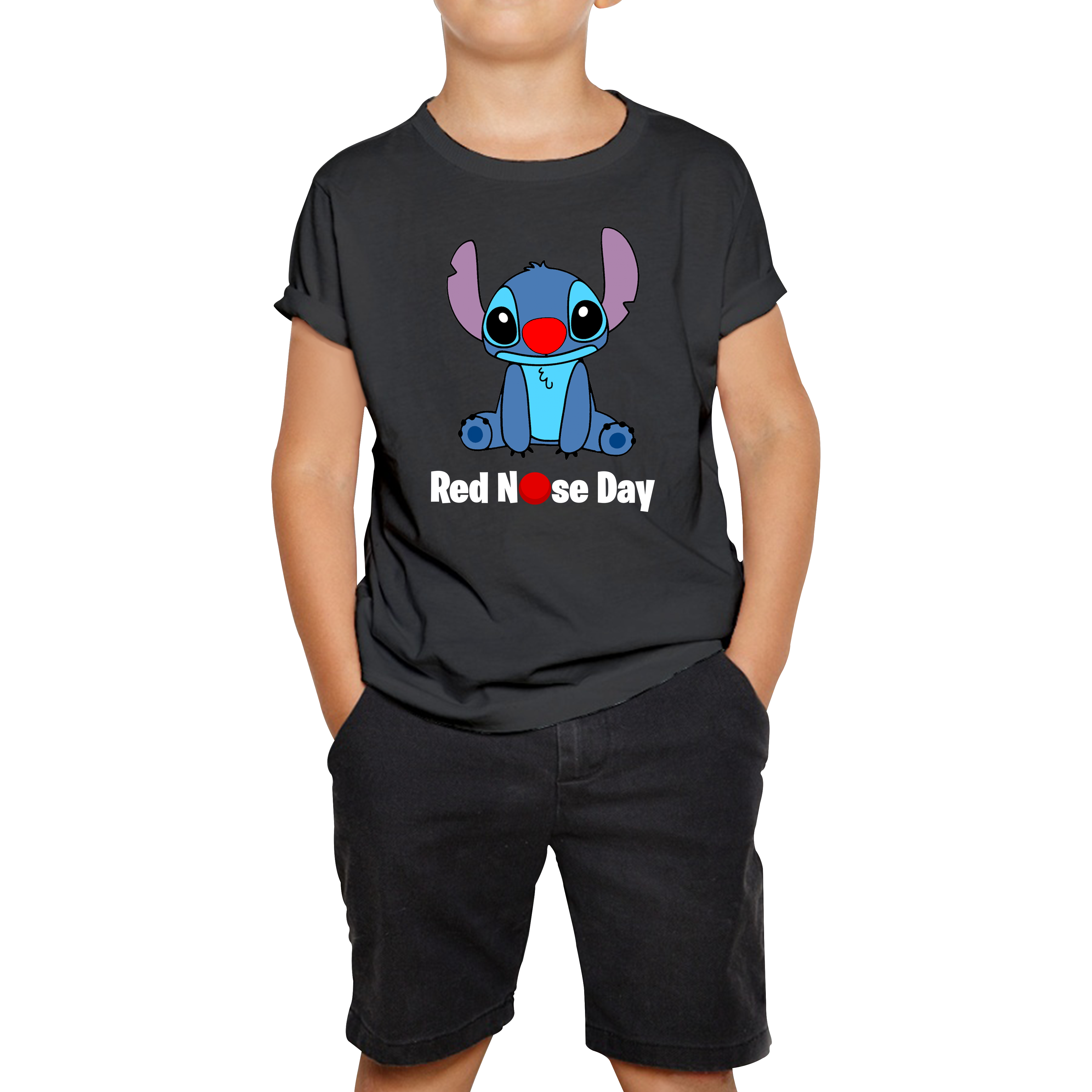 Ohana Disney Stitch Red Nose Day Kids T Shirt. 50% Goes To Charity