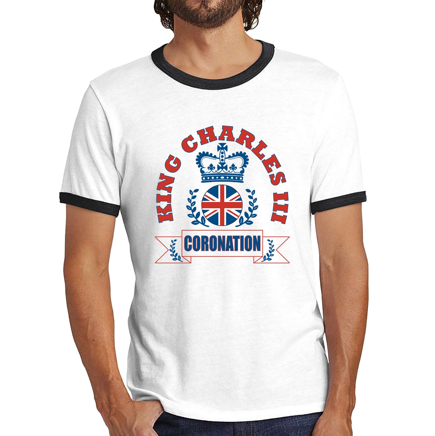 King Charles III 2023 Coronation God Save The King Royal Crown CR III His Majesty Union Jack Uk Flag Ringer T Shirt