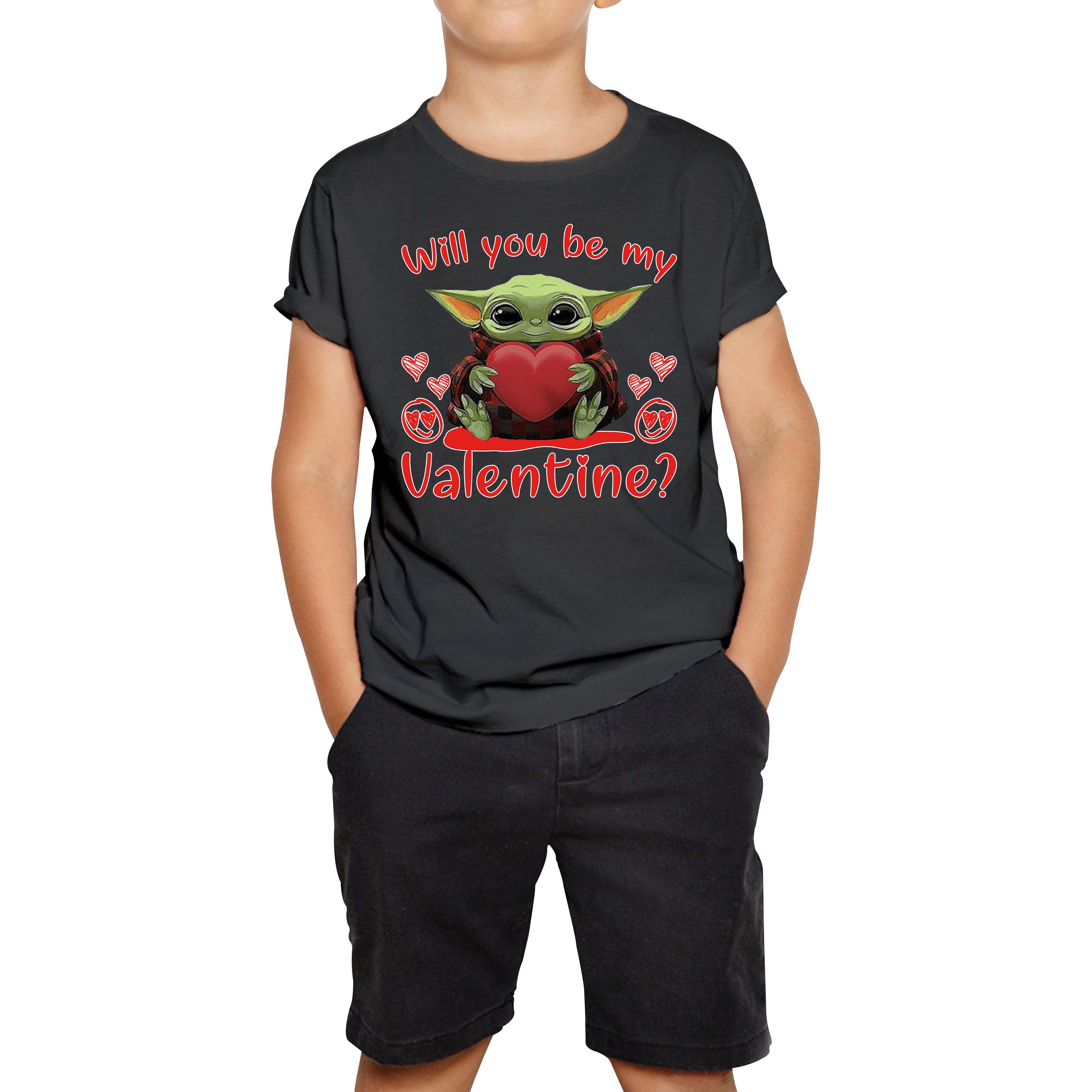 Baby Yoda Tee Top Will You Be My Valentine Kids T Shirt