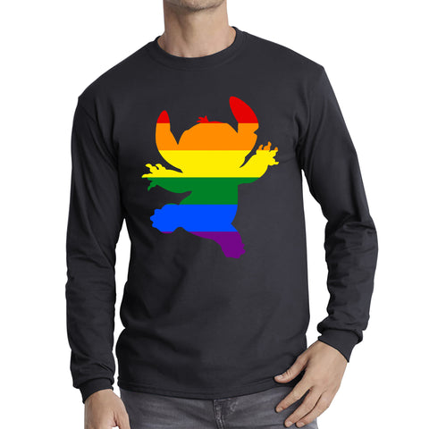 Disney Ohana Stitch Pride LGBT Lilo & Stitch Comedy Cartoon Pride Month LGBTQ+ Rainbow Colours Long Sleeve T Shirt