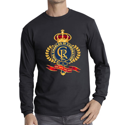 King Charles III Coronation 2023 CR III God Save The King Royal Crown United Kingdom Ruling Monarch Long Sleeve T Shirt