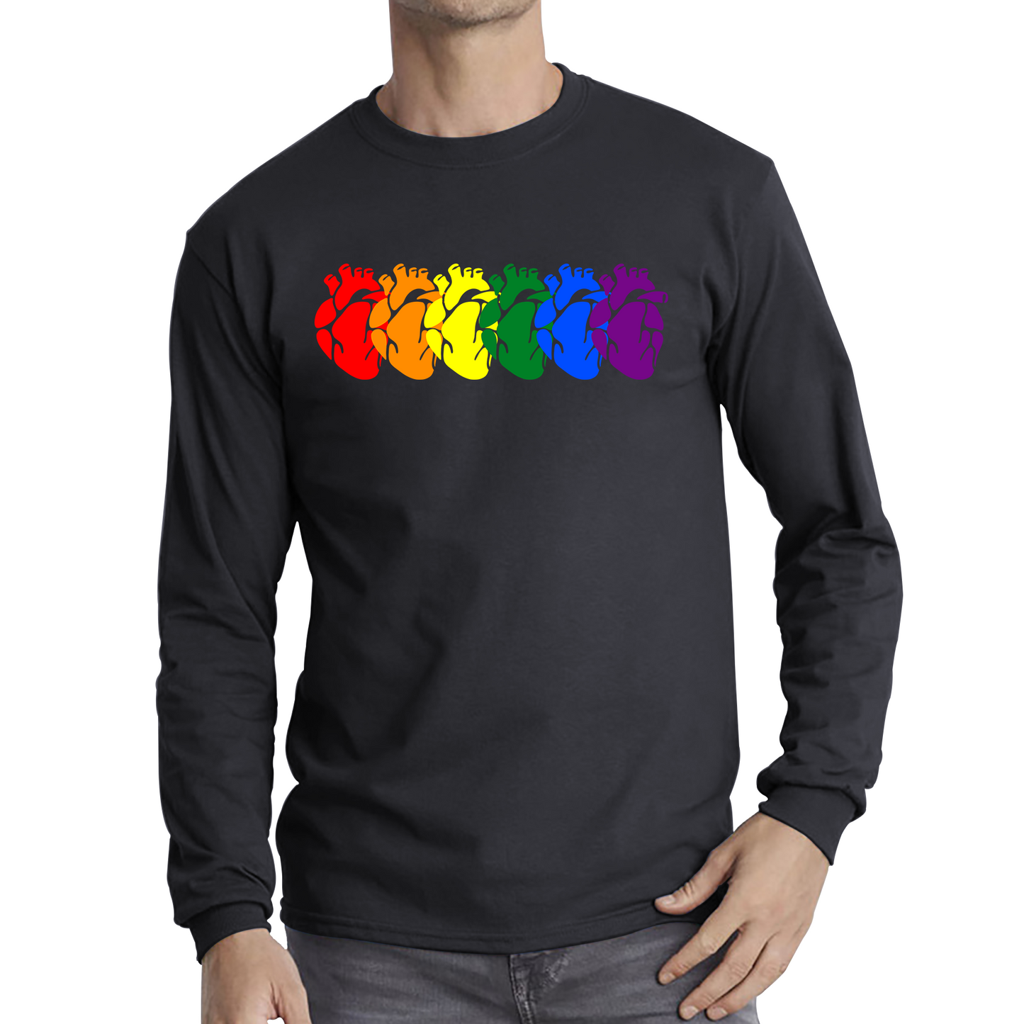 Rainbow Colour Human Heart Pride LGBTQ Rainbow Hearts Line Celebrating Pride LGBT Gay Pride Month Long Sleeve T Shirt