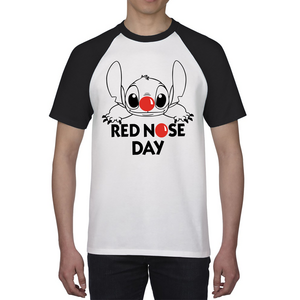 Red Nose Day Funny Ohana Disney Stitch Baseball T Shirt. 50% Goes To Charity