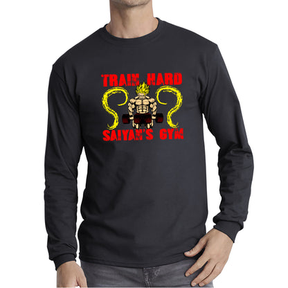 Train Hard Saiyan's Gym Dragon Ball Z Super Saiyan Goku Gym Training Musculation Dumbells Bodybuilding Workout Long Sleeve T Shirt