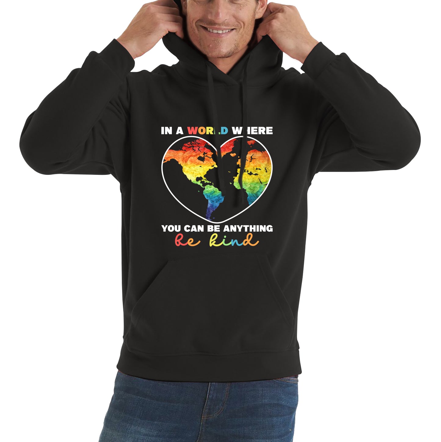 In A World Where You Can Be Anything Be Kind Autism Awareness Be Kind Colorful Rainbow Kindness Acceptance Autism Support Unisex Hoodie