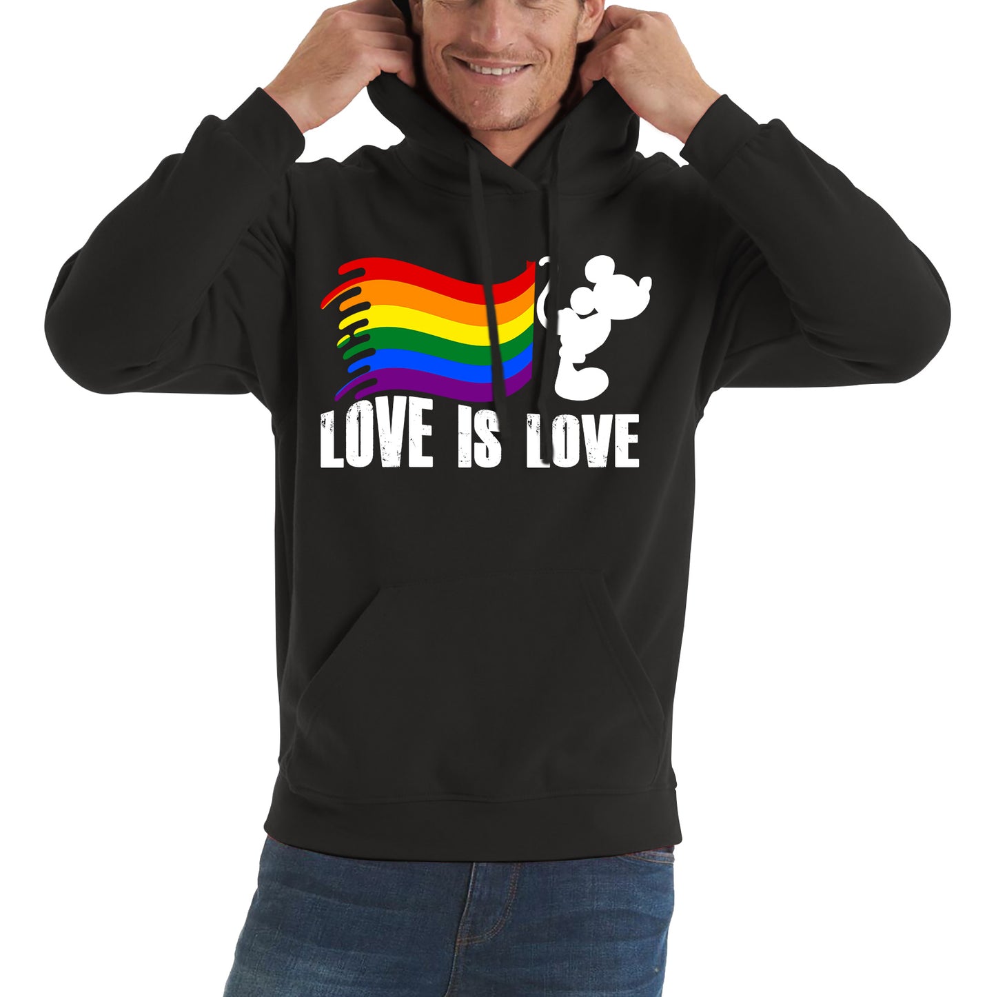 Love Is Love Disney Mickey Mouse Pride Flag Disneyland LGBT Flag Cartoon Pride Unisex Hoodie