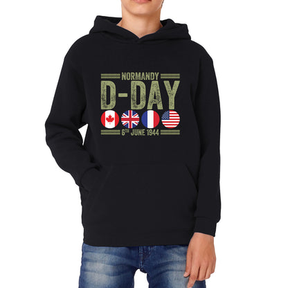 Normandy D-Day 6th June 1944 Normandy Landings World War II British Canadian Airborne Military Seaborne Invasion UK Army Veteran Patriotic Kids Hoodie