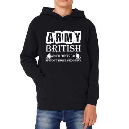 Army British Armed Forces Day Support Those Who Serve Lest We Forget Remembrance Day Veterans Day Poppy Flower Kids Hoodie
