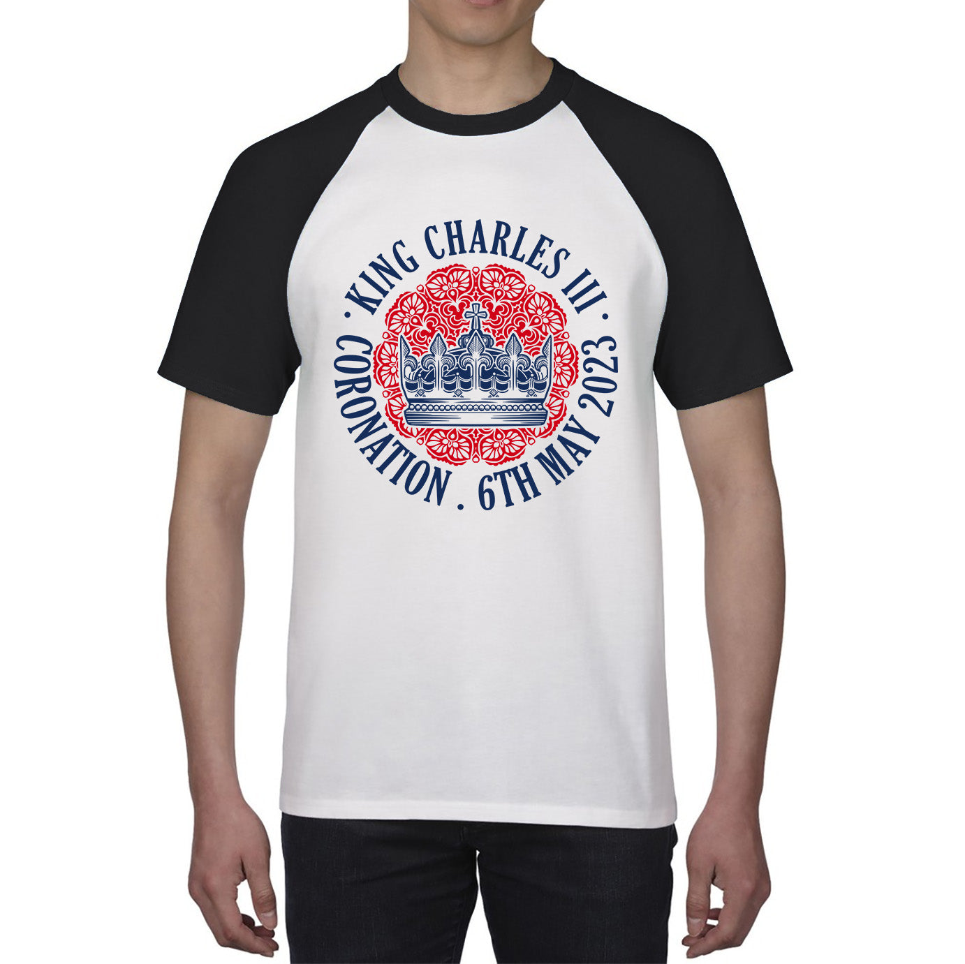 King Charles III Coronation 6th May 2023 Royal Crown CR III Ruling Monarch Of England United Kingdom Baseball T Shirt